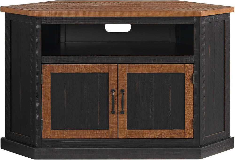 Martin Svensson Home Rustic Corner Solid Wood TV Stand, Black with Honey | En...