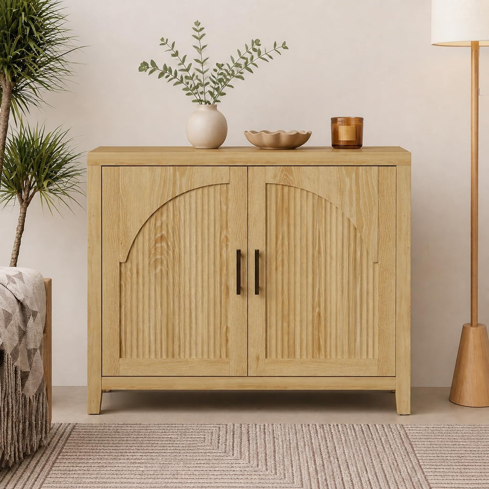 Bestier 37 "W Fluted Sideboard Buffet Cabinet with Storage, Natural Oak