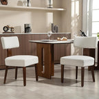 Dining Chairs Set of 2, Fabric Upholstered Wood Kitchen Chairs, Linen Curved Backrest Accent Chairs,Farmhouse Modern Dining Chairs with Foot Pad for Kitchen/Living Room/Restaurant/Cafe-Beige