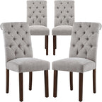 COLAMY Button Tufted Dining Chairs Set of 4, Parsons Upholstered Fabric Dining Room Chairs Kitchen Chairs with Wood Legs and Padded Seat, Light Grey