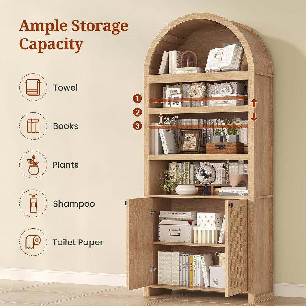 81" Tall Arched Cabinets,Bookcase with storage,Mid-Century Modern 6-Tier...