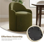Upholstered Dining Chairs with Casters, No Assembly Modern Dining Room Chairs Accent Vanity Chair with 5 Wheels & Round Backrest for Bedroom, Living Room, Dressing, Green Fabric, Set of 1