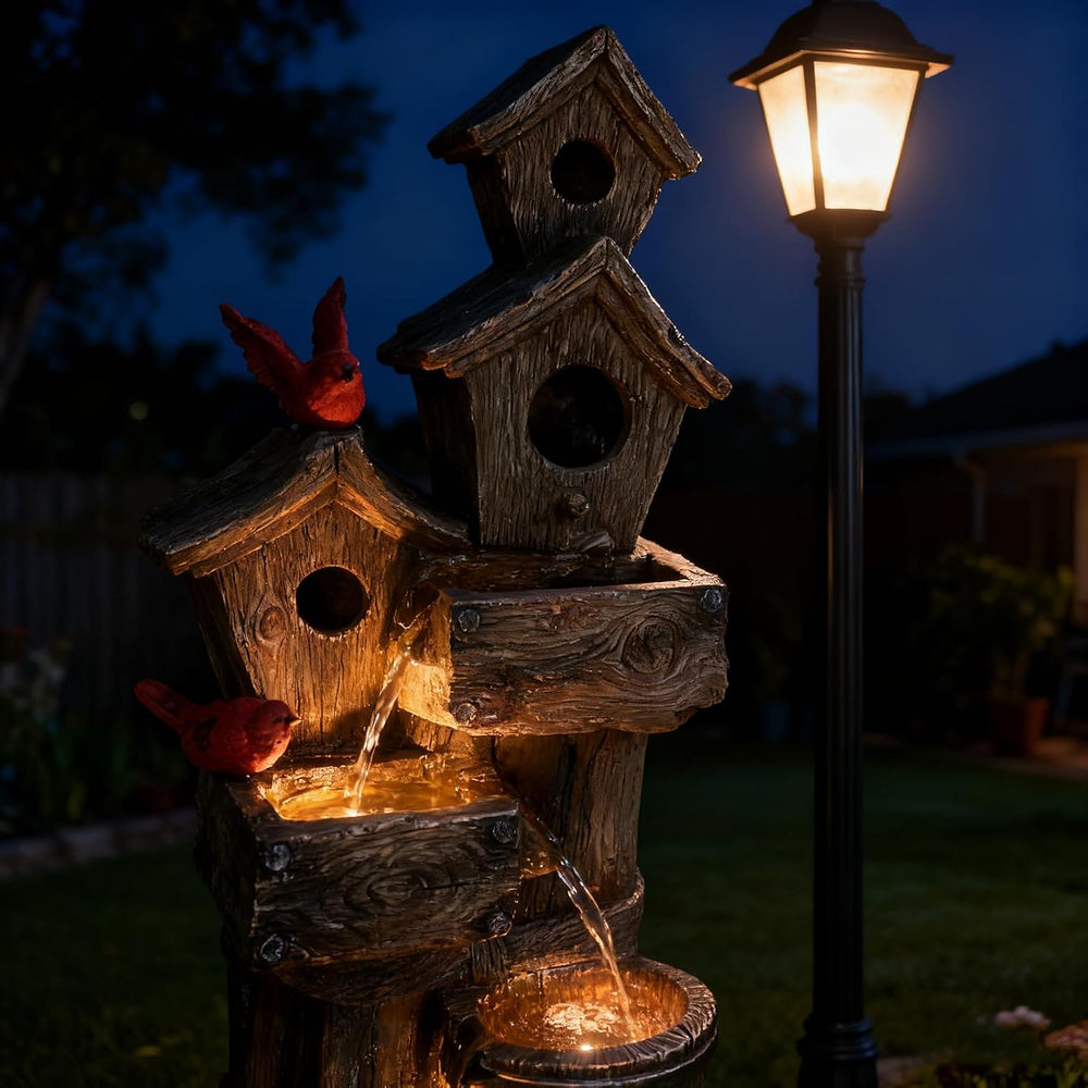 35" Tall Outdoor 4-Tier Birdhouse Floor Standing Water Fountain