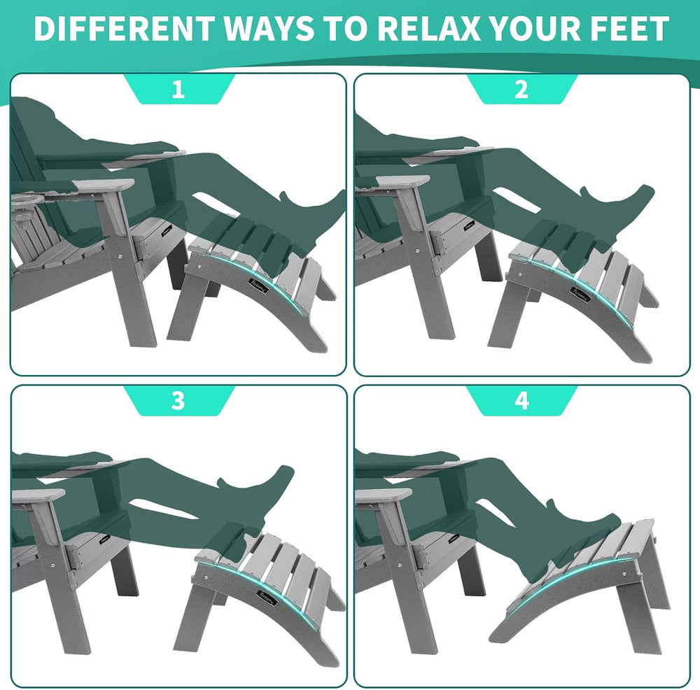 Folding Adirondack Ottoman Set of 2, Outdoor Foot Rest, Patio Footstool | Por...