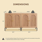 Modern TV Stands for 85 Inch TVs, 123.5‬"W Wood Entertainment Center w/Adjustable Shelves, Mid Century Modern TV Stand w/Arched Fluted Doors, Media Console Cabinet for Living Room, Natural
