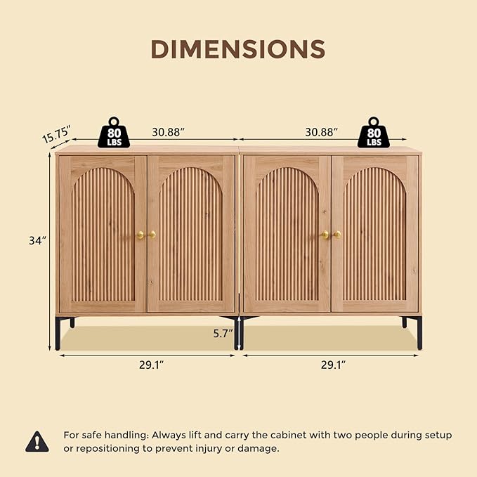 Modern TV Stands for 75 Inch TVs, 61.75‬"W Wood Entertainment Center w/Adjustable Shelves, Mid Century Modern TV Stand w/Arched Fluted Doors, Media Console Cabinet for Living Room, Natural