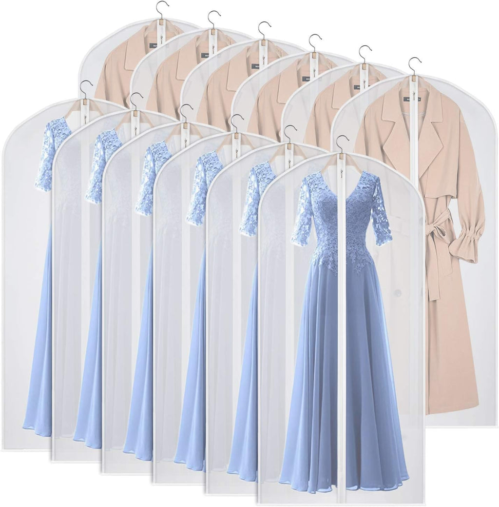 60 Inch Garment Bags 12 Pack Dress Bags for Gowns, Hanging Clothes | Dust-Proof, Suit Protector Cover, Strong Zipper, For Long Dresses Suit Coat, Closet Clothes Storage