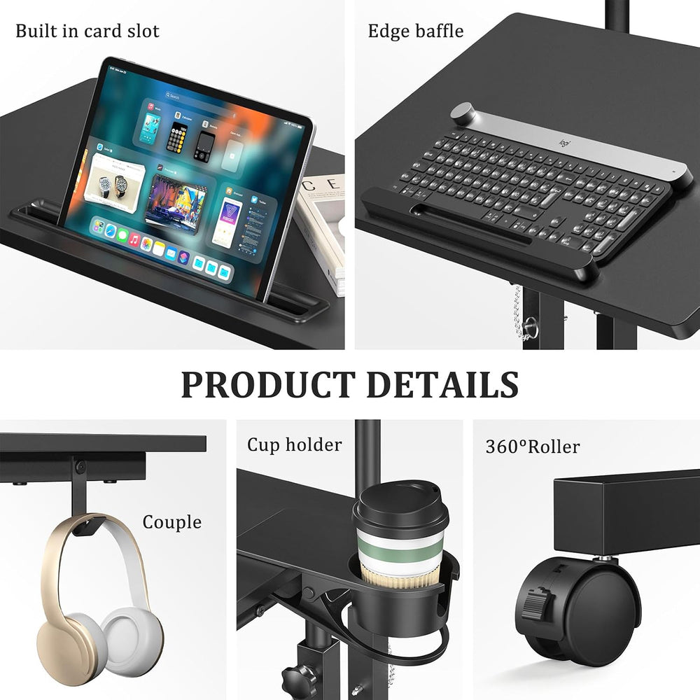 Enayplon Small Standing Desk with Wheels, Mobile Stand Up Desk, Portable Stan...