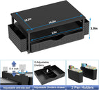 Spacrea Desk Organizer and Accessories, Computer Monitor Stand Riser with Drawer and 2 Pen Holders, Office Desk Accessories & Workspace Organizers for Office Supplies (Black)