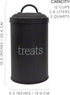 AuldHome Design Enamelware Dog Treat Jar (Black), Large Modern Farmhouse Pet Treats Container