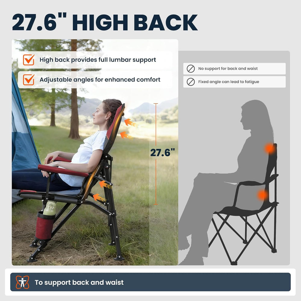 Overmont Camping Chair with Lumbar Support for Adults - Oversized with High B...