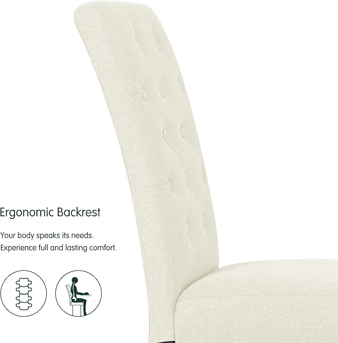 CHUN YI Dining Chairs Set of 4, Button Tufted Upholstered Fabric Dining Room Chairs with Solid Wood Legs, Modern Parsons Chair Side Chair for Kitchen/Restaurant/Hotel, Ivory White