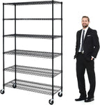 6 Tier Metal Shelving 6000Lbs Capacity Storage Shelves Heavy Duty Shelving Unit NSF Certified with Wheels and Adjustable Feets Commercial Grade Utility Shelf, 48"x 18"x 76" Wire Rack, Black