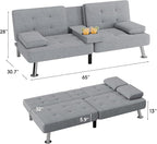 Flamaker Futon Sofa Bed Modern Folding Futon Set Linen Fabric Convertible Recliner Lounge for Living Room with 2 Cup Holders, Removable Armrests (Fabric, Light Grey)