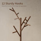 Muwuele Coat Rack, Solid Wood Coat Rack Freestanding With 12 Hooks, Coat Tree Freestanding Heavy Duty 3 Adjustable Heights For Coat, Hats, Handbags, Coat Hanger Stand For Entryway, Bedroom, Walnut