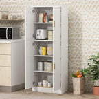 ECACAD Kitchen Pantry with 4 Doors & Adjustable Shelves, 5-Tier Wood Storage Cabinet, Freestanding Kitchen Cupboard Floor Cabinet for Living Room, White (23.3”W x 11.8”D x 61.2”H)