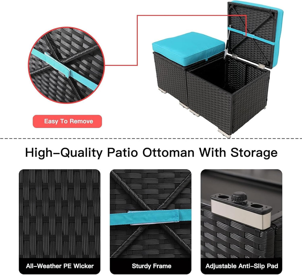 2 Wicker Ottomans, Multipurpose Outdoor Patio Ottoman Furniture, Additional S...