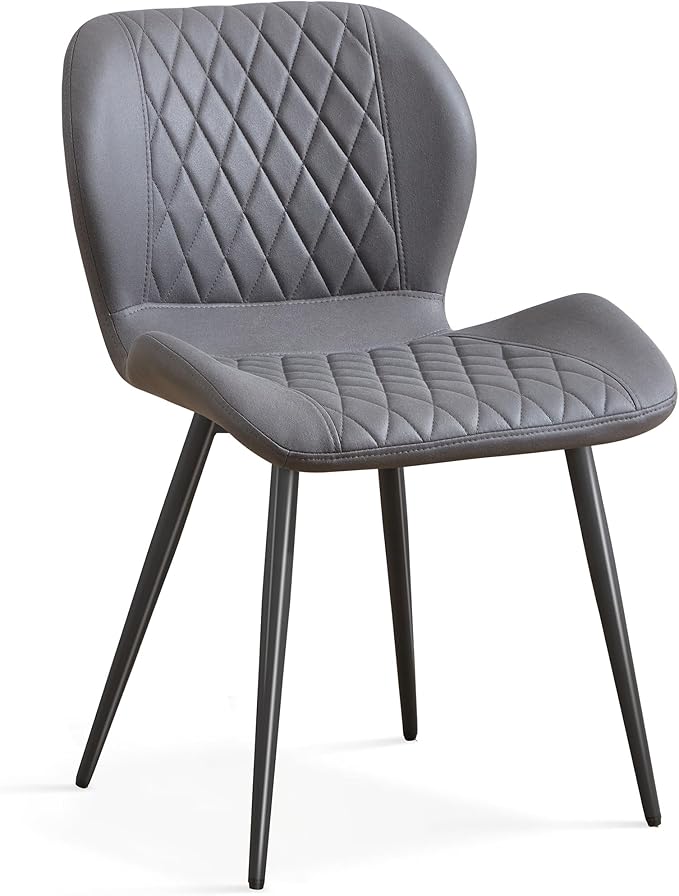 Dining Chair, Comfy Modern Dining Chairs with Thick Cushions, Upholstered Fabric Kitchen Side Chairs with Adjustable Metal Legs for Dining Room (Dark Grey)