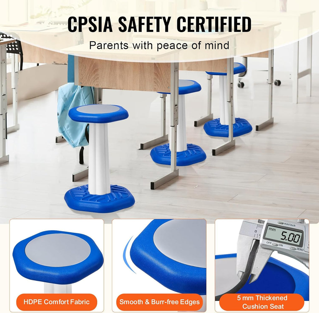VEVOR Kids Wobble Chair, Active Chair with Sponge Cushion, Wobble Stool Improves Focus, Posture and Calm Children, Ideal for Schools and Home, Age 7-14, Blue