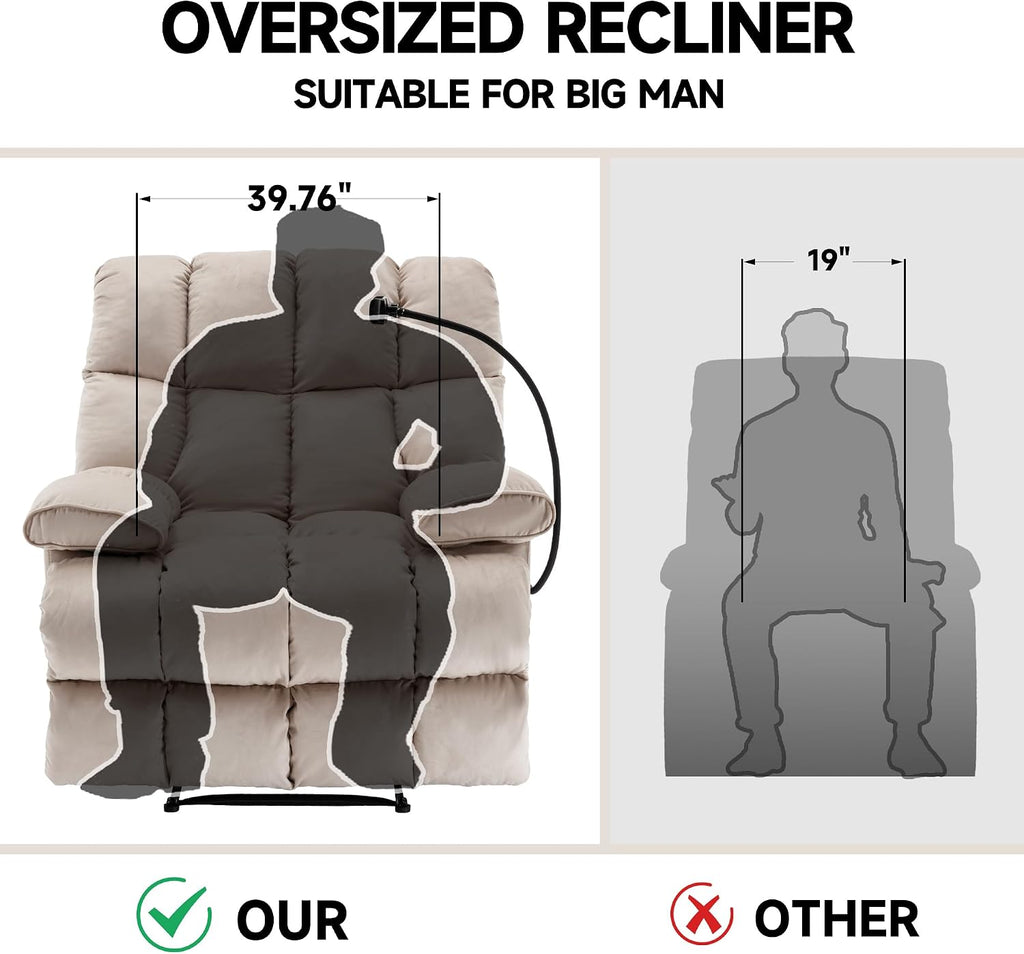 Oversized Recliner Chair, Big Mans Recliner Chairs for Adults 400lbs, Wide Recliners for Tall Man, Large Recliner Chair for Living Room(Cream)