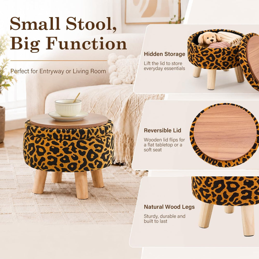 Wimarsbon Storage Ottoman, Modern Round Footrest with Soft Padded Seat, Patte...