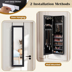 Giantex Wall or Door Mounted Jewelry Cabinet with Full Length Mirror, Over The Door Jewelry Armoire Organizer, Hanging Storage Cabinet with Necklace Hooks, Earring Slots, Ring Slots & Shelves (Black)