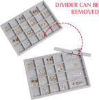 DIOMMELL Set of 5 Stackable Velvet Jewelry Trays Organizer Jewelry Display Showcase Dresser Drawer Organizer Storage Box for Ring Earring Bracelet Necklace Accessary, Grey