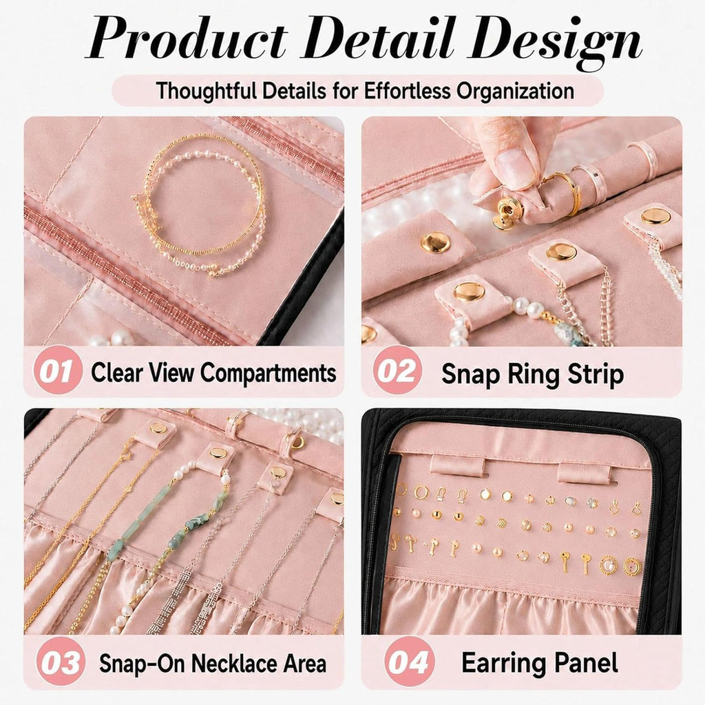 Double Sided Hanging Jewelry Organizer for Closet Door, Black,Travel Closet | hanging jewelry organizer keeps earrings, rings, necklaces, and bracelets visible in a closet or travel bag