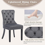 KCC Velvet Dining Chairs Set of 6, Upholstered High-end Tufted Dining Room Chair with Nailhead Back Ring Pull Trim Solid Wood Legs, Nikki Collection Modern Style for Kitchen, Grey