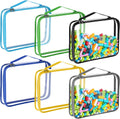 Sanwuta 6 Packs Toy Storage Bags, PVC Organizing Case Bags with Zipper, Waterproof Toy Container for Board Games, Building Blocks, Puzzles, Small Toys and Kids Books(Large,Simple Colors)