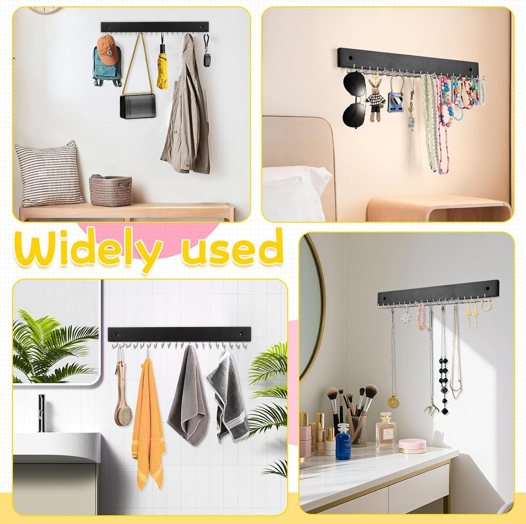4 Pack Necklace Holder Wall Mount, Hanging Jewelry Organizer with 80 Hooks Total, Space Saving Wooden Necklace Holder for Wall, Necklace Organizer Hanger for Necklaces, Bracelets, Pendant