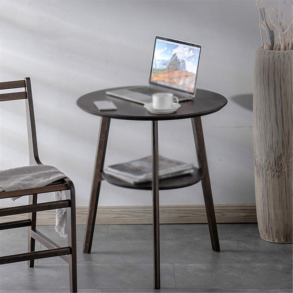 Round Snack Table, 2-Layer Telephone Table with Partition, Nightstand for Lib...