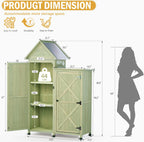 Outdoor Storage Cabinet - Waterproof Metal Roof & Wooden Vertical Design, Tall Garden Tool Shed with Multiple Shelves for Patio, Backyard, Lawn, Yard (Green, 22" x 46" x 67")