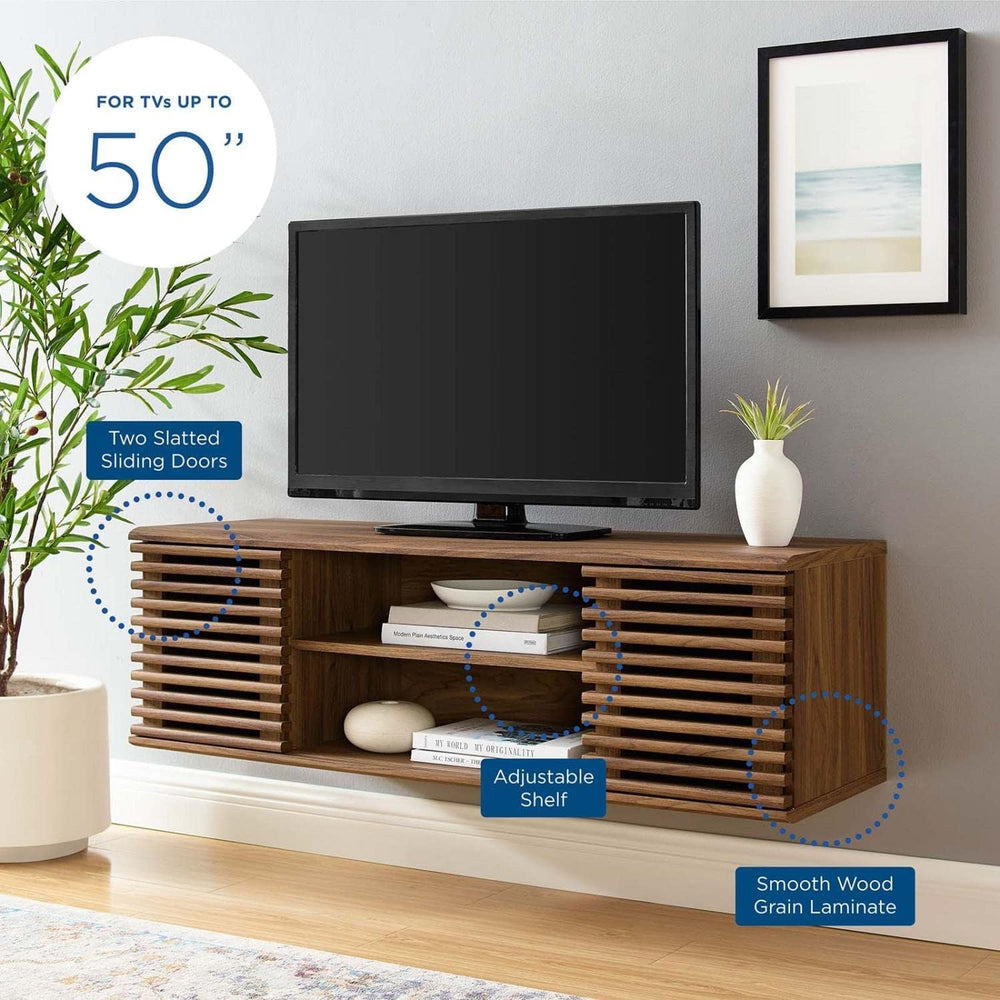 Modway Render 46" Mid-Century Modern Wall Mount Media Console TV Stand, ...