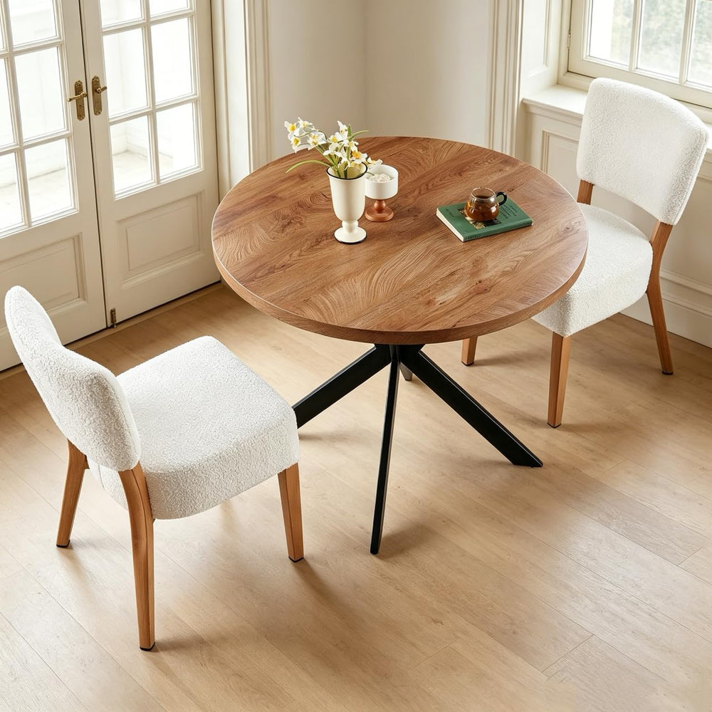 3-Piece Round Table & Chair Set, Space Saving Kitchen Breakfast Nook Waln...