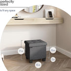 STORAGEBUD Storage Ottoman Cube with Small Bin, 16-in Square Ottoman with Storage for Living Room and Bedroom, Small Ottomans Foot Rest, Fabric Foot Stools Ottomans Max 330lbs, Grey
