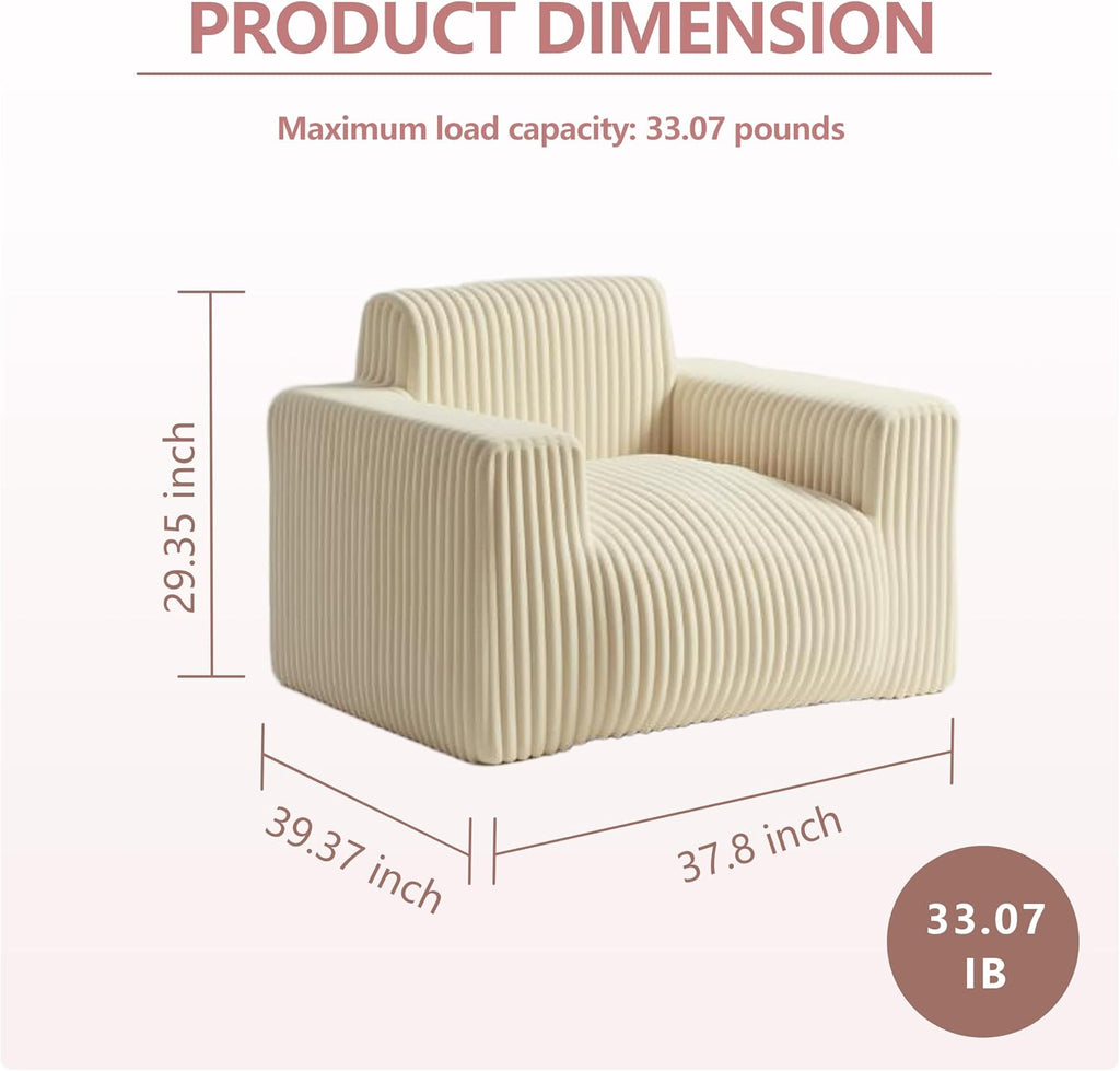 Premium Beige Bean Bag Chair for Adults with Armrest- Ultra Plush Memory Foam Lounge Sofa & Comfy Reading Nook Chair for Bedroom, Living Room & Dorm (White, Cloudnook)