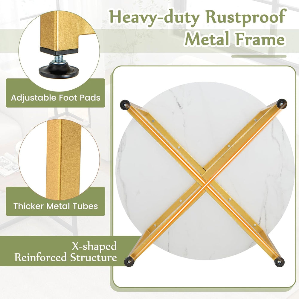 COSTWAY Coffee Table Set of 3, Round Faux Marble Coffee Table and 2 Square En...