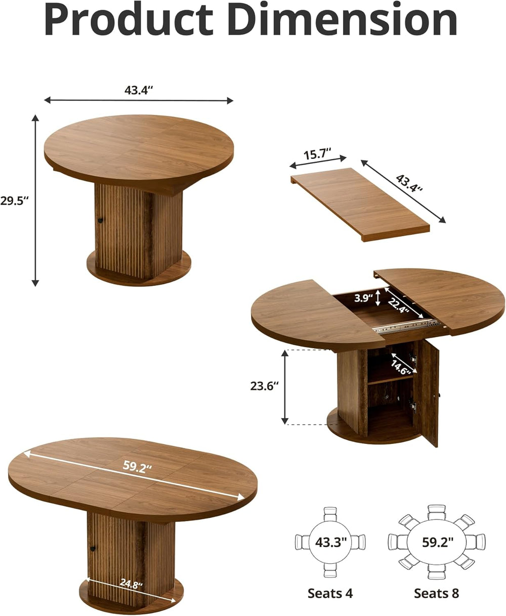 43"-59" Extendable Round Dining Table for 4-8 with Hidden Storage, ...