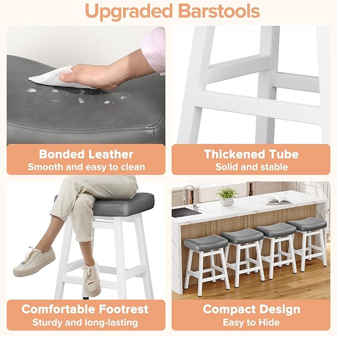 Counter Height Bar Stools Set of 2, 24 Inch Barstools for Kitchen Counter, Ki...