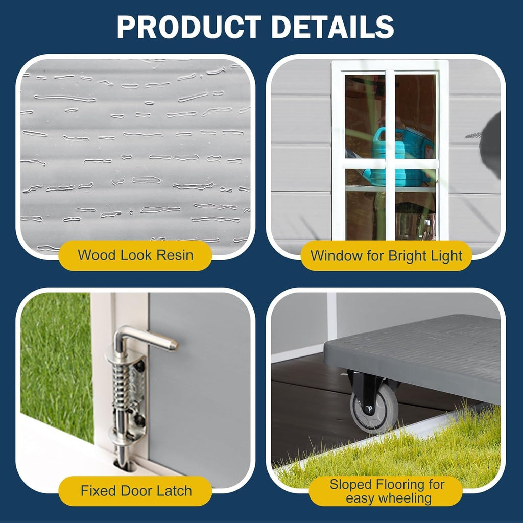 6x3 FT Resin Storage Shed, Waterproof Outdoor Shed with Floor Included, Window, Double Lockable Doors & 2 Vents, Outside Plastic Sheds for Garden Patio Backyard, Grey