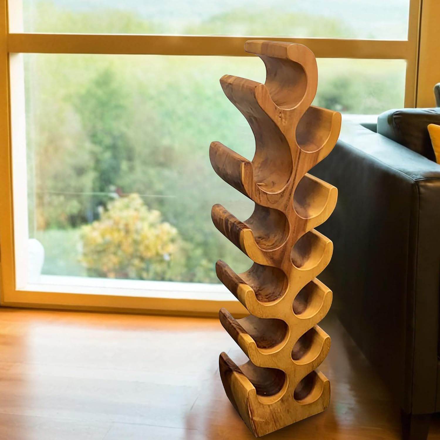 12 Bottle Wood Wine Rack Bottle Holder Stand for Freestanding Floor Tabletop Cabinet Handmade Rustic Brown Wooden Wine Rack Countertop Kitchen Cellar Storage Bar Corner Home Christmas Decor