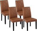 VECELO Upholstered Dining Chairs Set of 4, Modern PU Leather and Solid Wood Legs & High Back for Kitchen/Living Room- Brown