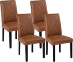 VECELO Upholstered Dining Chairs Set of 4, Modern PU Leather and Solid Wood Legs & High Back for Kitchen/Living Room- Brown