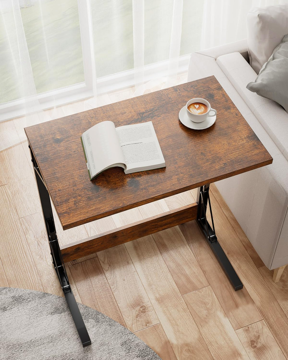 Tatub Folding TV Tray 1PCS, 24" Wide C-Shaped Couch Table, Rustic Brown ...