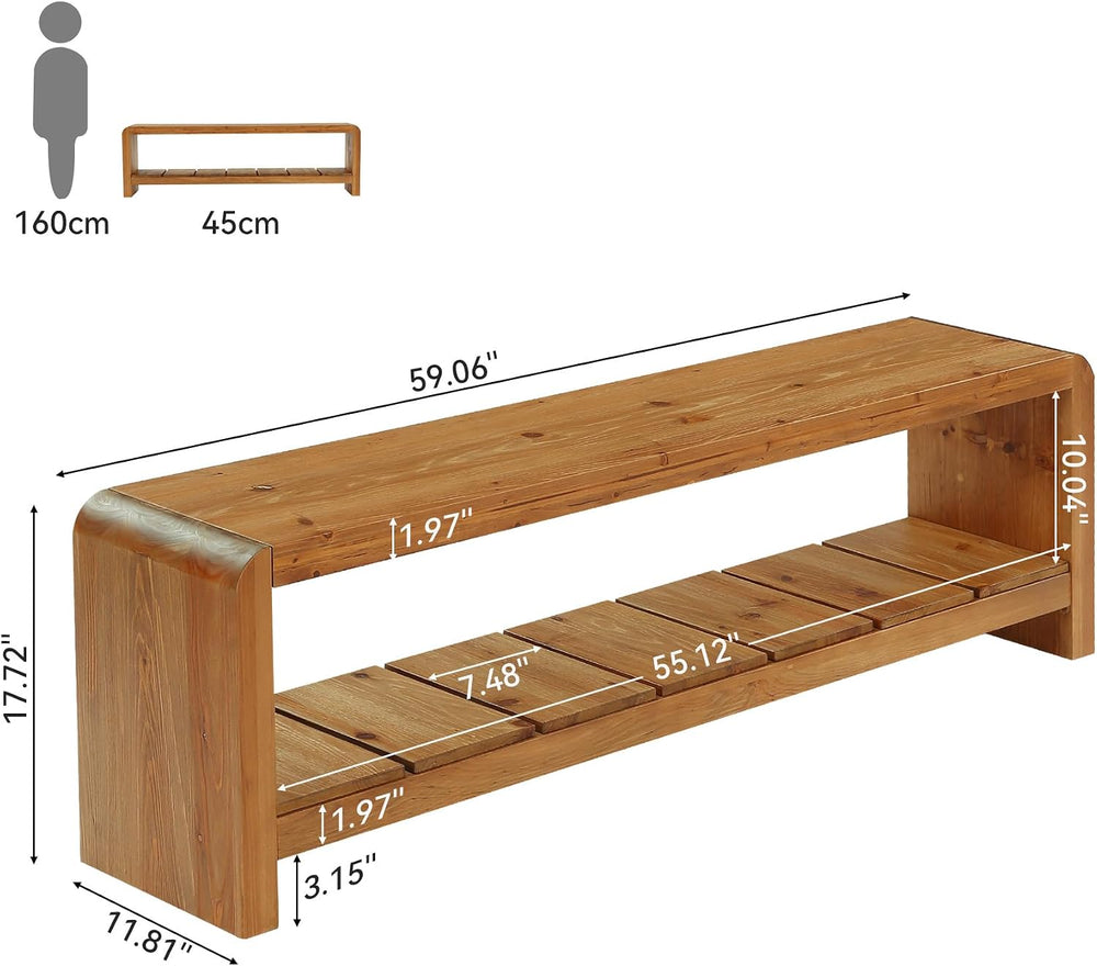 Solid Wood Entryway Bench with Shoe Storage, 59.06-Inch Long Shoe Bench with ...