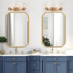 Gold Bathroom Mirror for Wall 20" x 30" Modern Rounded Corner Rectangle Mirror with Non-Rusting Iron Metal Framed Bathroom Vanity Mirror for Over Sink Wall Decor(Horizontal/Vertical)