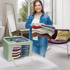 Sorbus Storage Bins with Divided Interior - Large Stackable & Foldable Organizer Containers with Metal Frame, Oxford Fabric, Large Window & Carry Handles - Organization for Bedroom, Linens & Clothes