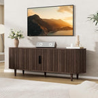 VOWNER 63" Fluted TV Stand, Modern Entertainment Center for TVs Up to 65" with Adjustable Shelves and Sliding Doors, Curved Media Console Table with Storage Cabinet for Living Room Bedroom (Walnut)