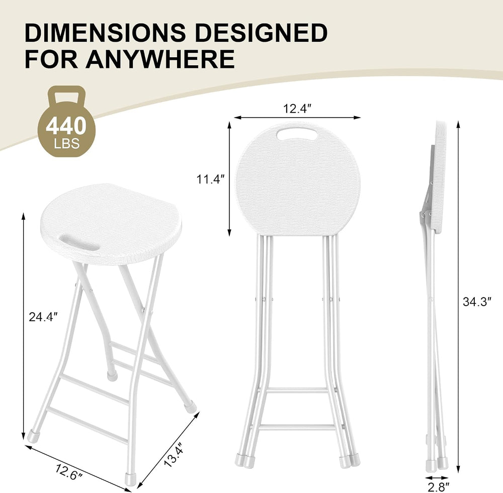 24 Inch Folding Stool Set of 4, Portable Metal Foldable Stool with Handle &am...